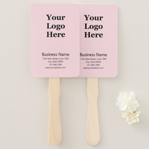 Business Pale Pink Black Name Address Website Logo Hand Fan
