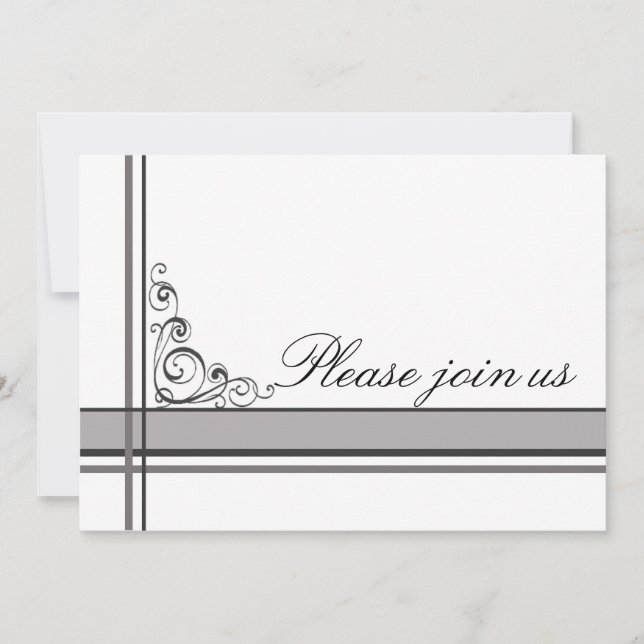 Business Party Invitation White Black Gray Stripe (Front)