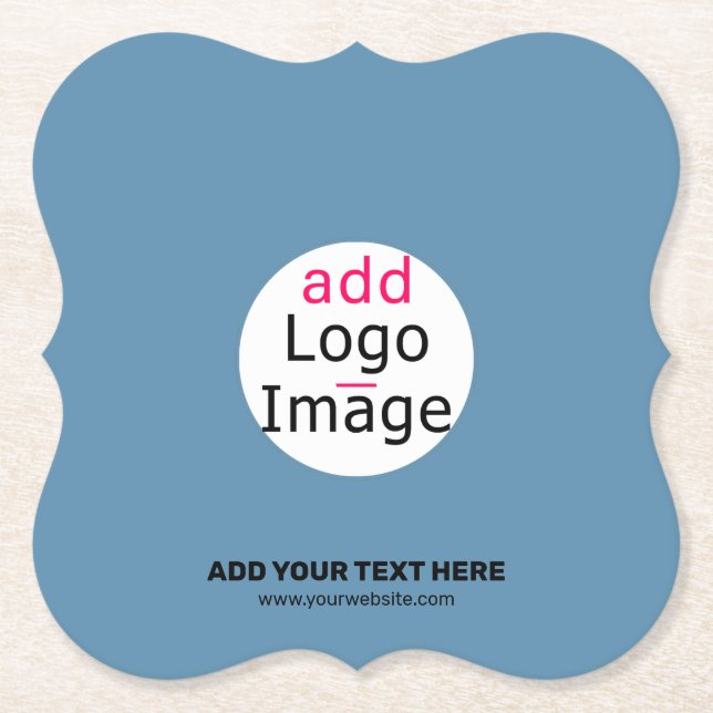 Business Party Promo Customizable Dusty Blue  Paper Coaster (Front)