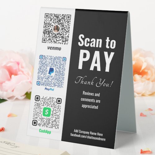 Business Pay Here QR Venmo PayPal Table Tent Sign