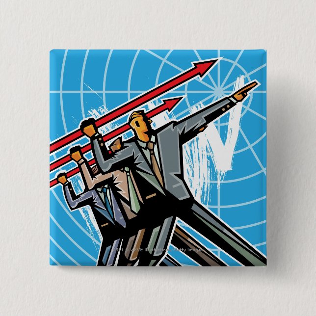 Business people throwing arrow sign button (Front)