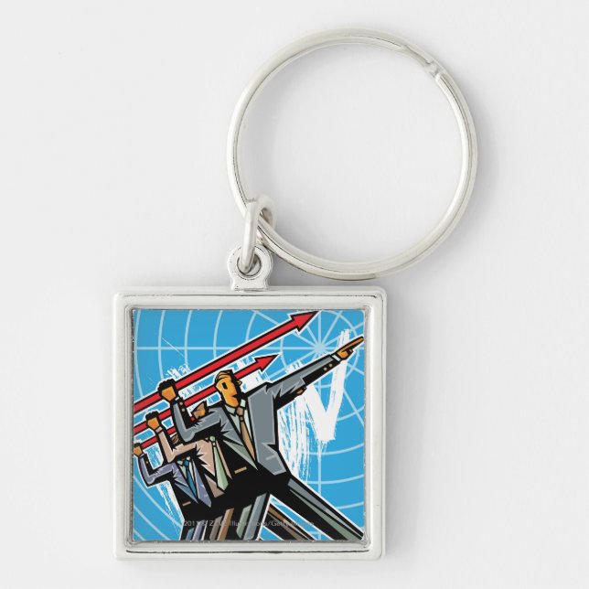 Business people throwing arrow sign keychain (Front)