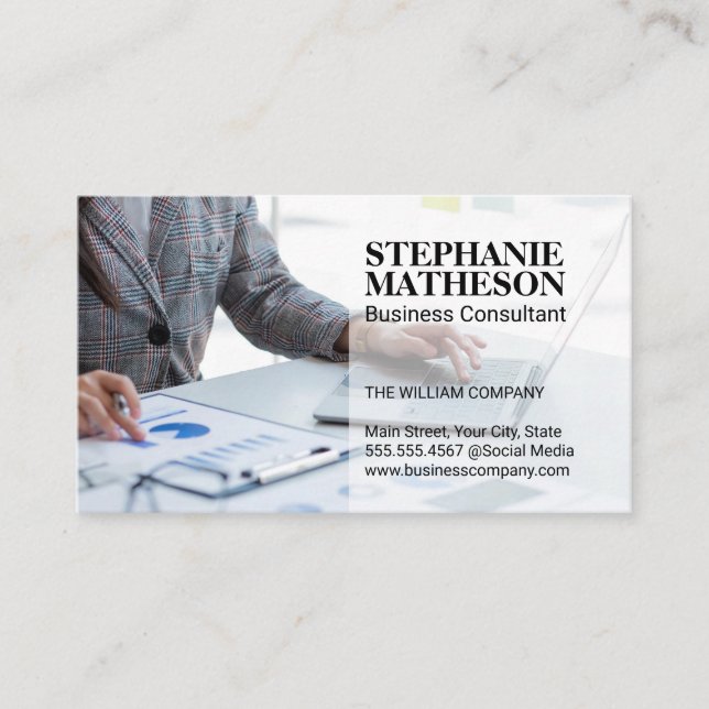 Business Person Analyzing Graphs on Finance Business Card (Front)