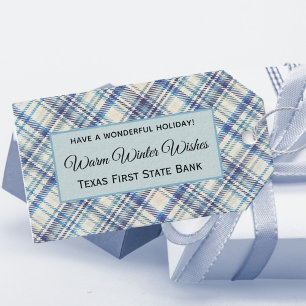 Business/Personal Blue Plaid Winter Theme 10 Gift Tags