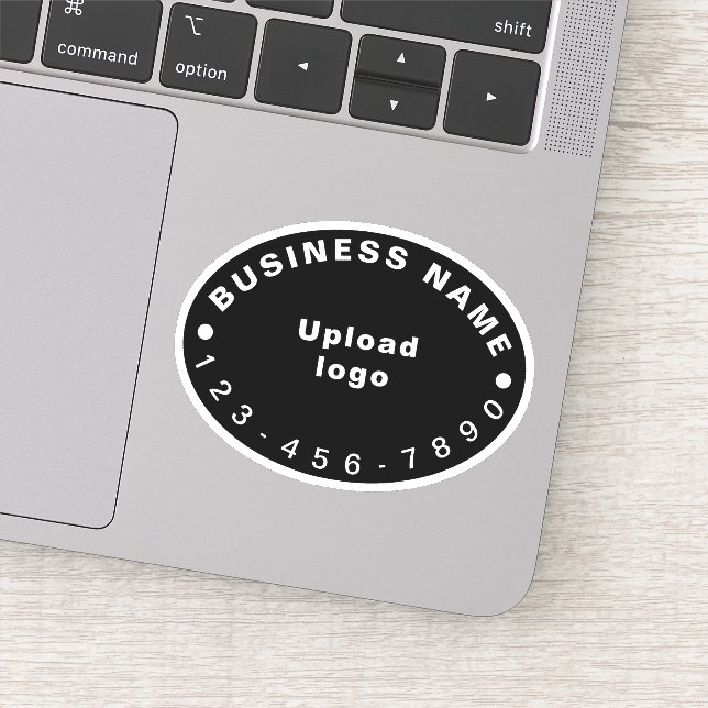 Business Phone Number on Black Oval Shape Vinyl Sticker (Detail)
