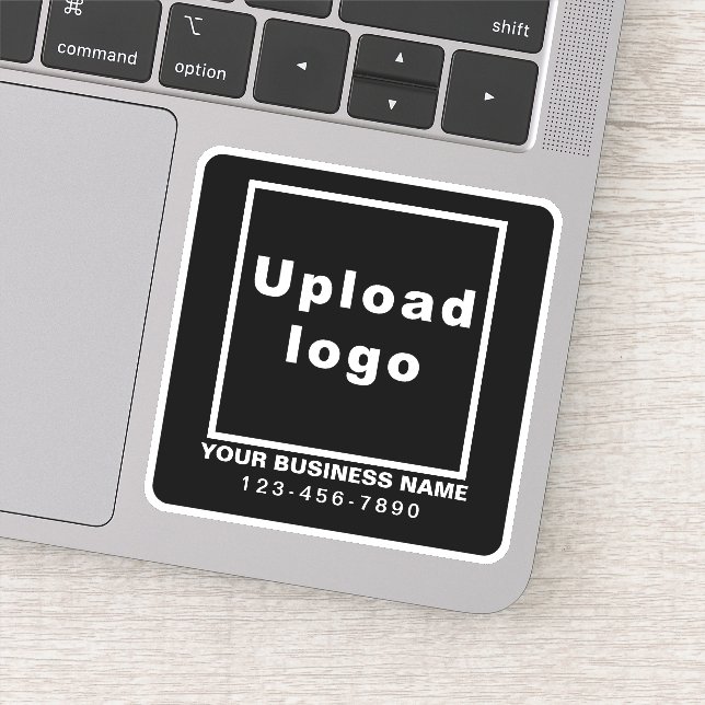Business Phone Number on Black Square Vinyl Sticker (Detail)