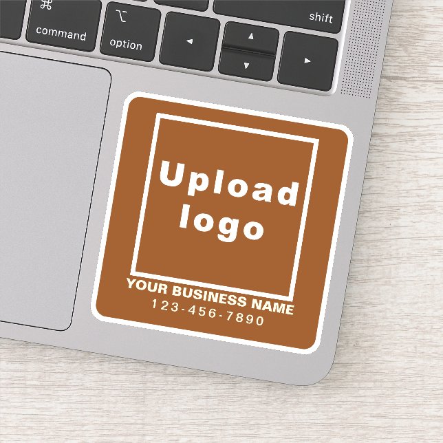 Business Phone Number on Brown Square Vinyl Sticker (Detail)