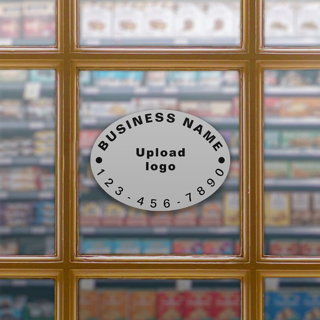 Business Phone Number on Gray Large Oval Vinyl Sticker (Your business name, logo and phone number on gray large oval shape vinyl sticker.)
