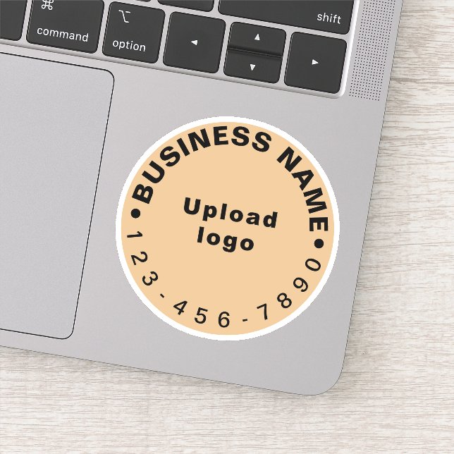 Business Phone Number on Light Brown Round Vinyl Sticker (Detail)