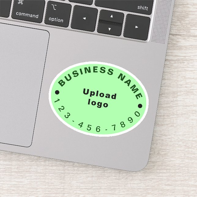 Business Phone Number on Light Green Oval Vinyl Sticker (Detail)