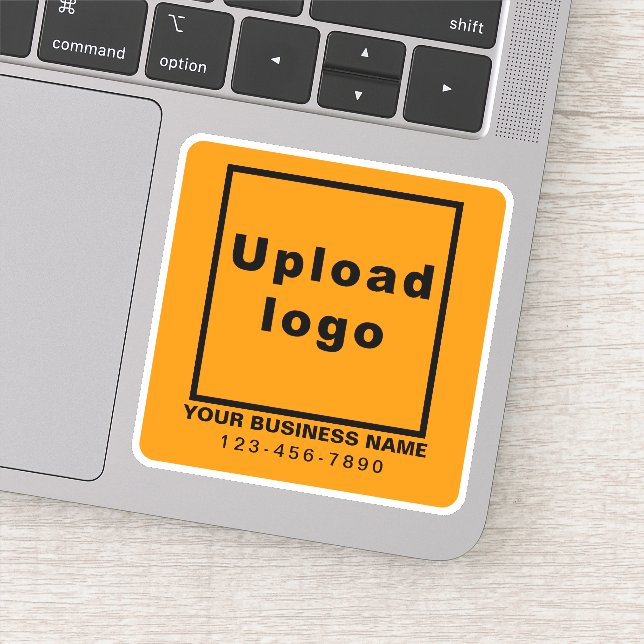 Business Phone Number on Orange Square Vinyl Sticker (Detail)