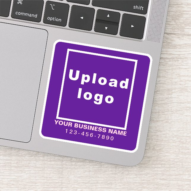 Business Phone Number on Purple Square Vinyl Sticker (Detail)
