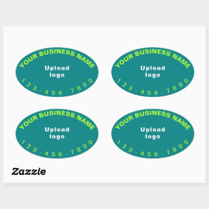 Business Phone Number on Teal Green Oval Sticker