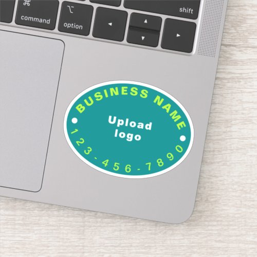 Business Phone Number on Teal Green Oval Vinyl Sticker