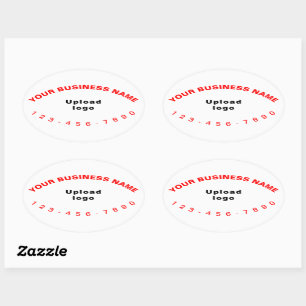 Business Phone Number Red Texts on White Oval Sticker