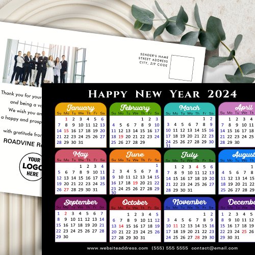 Business Photo 2024 Calendar Modern Black Colorful Holiday Postcard