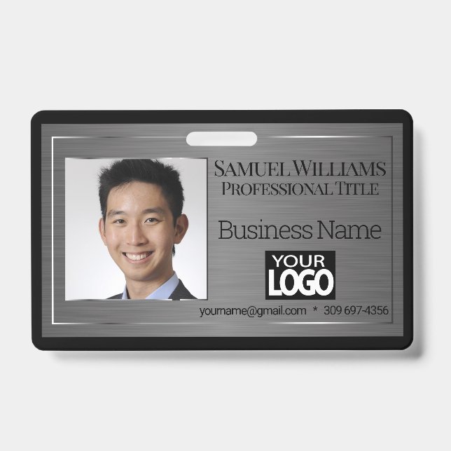 Business Photo Badge - Black Brush Steel (Front)