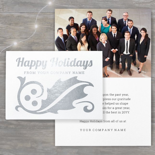 Business Photo Christmas Holly Happy Holidays Foil Card (Creator Uploaded)