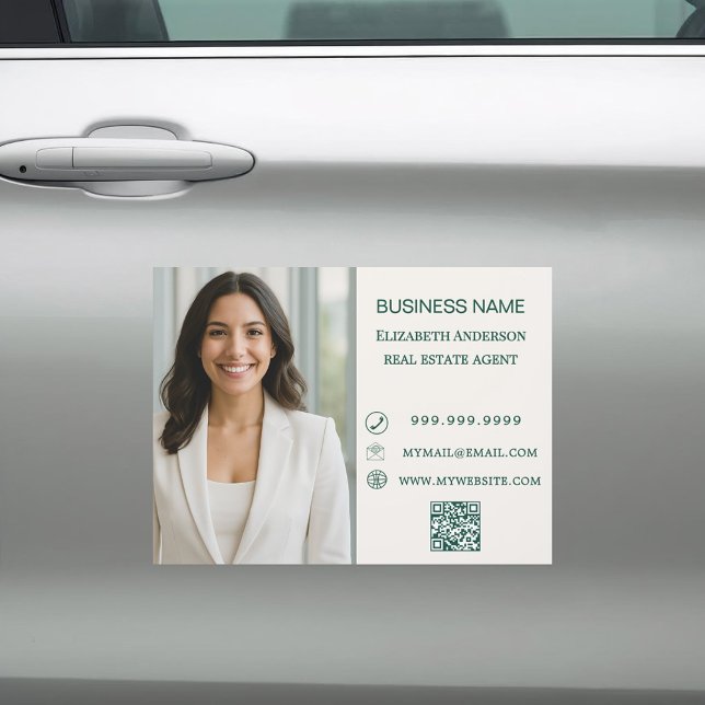 Business Photo Contact Information ivory green Car Magnet (Creator Uploaded)