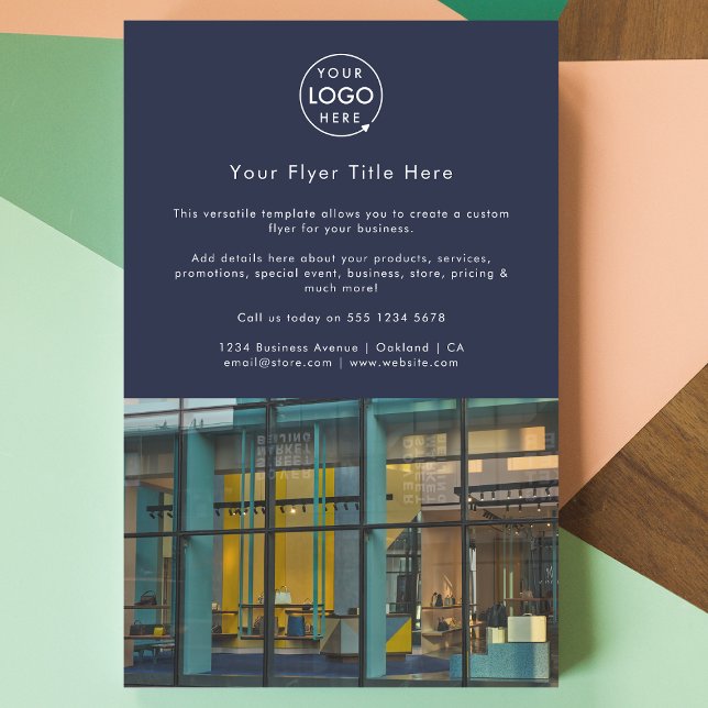 Business Photo Flyer | Navy Blue Marketing Flyers (Upload your logo and photo for a polished professional marketing flyer)