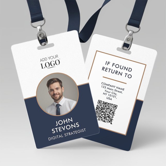 Business Photo ID Badge | Navy & Gold Name Tag (Creator Uploaded)