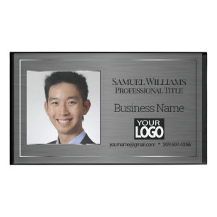 Business Photo ID - Black Brush Steel Name Tag