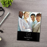 Business photo logo black white team QR code 2025 Planner<br><div class="desc">Personalize and add your own photo,  business logo,  title and a year. Your logo both on front and the back.  Add your own QR Code to your website on the back (or delete)  Black background,  white text.</div>