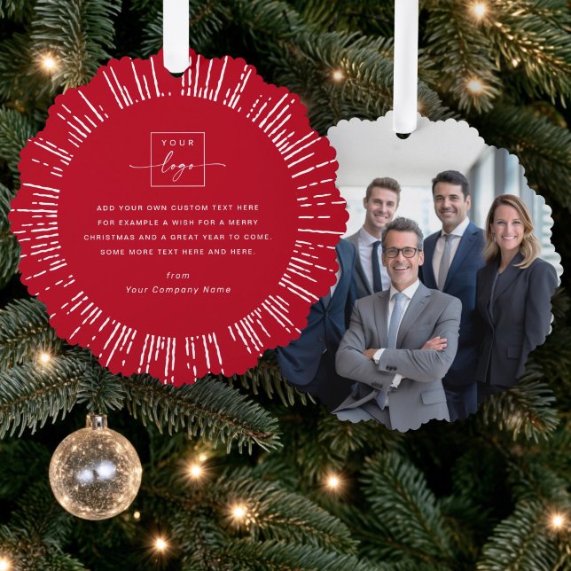 Business photo logo deep red Merry Christmas Ornament Card (Business photo logo deep red Merry Christmas Ornament Card)