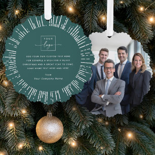 Business photo logo pine green Merry Christmas Ornament Card