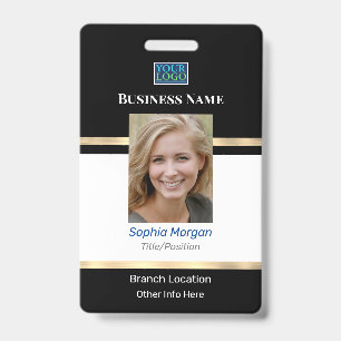 Business Photo Name Logo Info, Black White Gold Badge