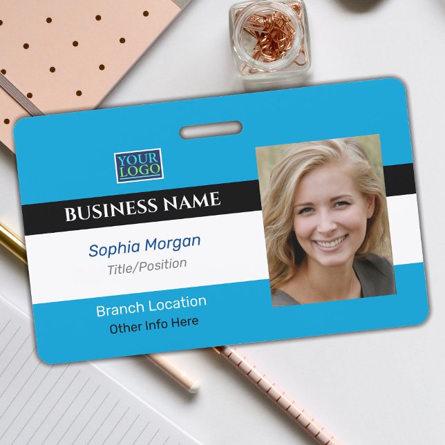 Business Photo Name Logo Info, Blue, Black & White Badge (Creator Uploaded)