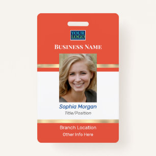 Business Photo Name Logo Info, Orange White Gold Badge