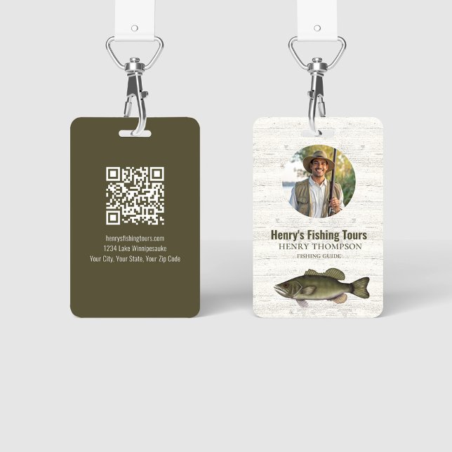 Business Photo QR Code Fishing  Badge (Fishing guide photo and QR code badge ID)