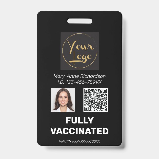 Business Photo QR Code Vaccination ID Badge (Front)
