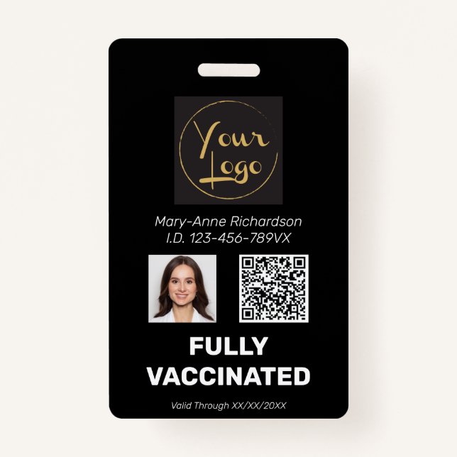 Business Photo QR Code Vaccination ID Badge (Front)