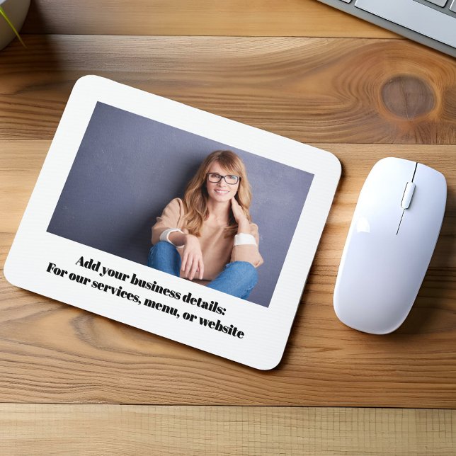 Business Photo Simple Computer Custom Mouse Pad (Simple photo mouse pad with black and white lettering.)