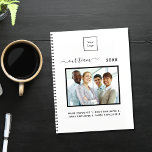 Business photo team white elegant 2024 planner<br><div class="desc">Personalize and add your own business logo,  team photo,  year. White background,  black text. 
Back: your logo and website address.</div>