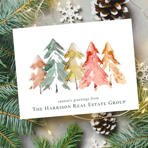 Business Pine Trees Watercolor Holiday Postcard