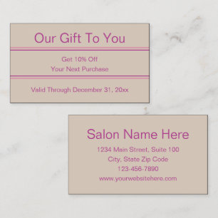 Business Pink and Beige Beauty Salon Discount Business Card