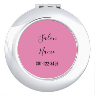Business Pink and Black Phone Number Salon Name Compact Mirror