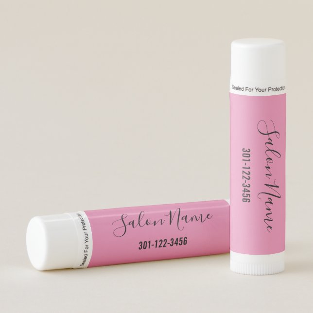 Business Pink and Black Script Beauty Salon Name Lip Balm (Front)
