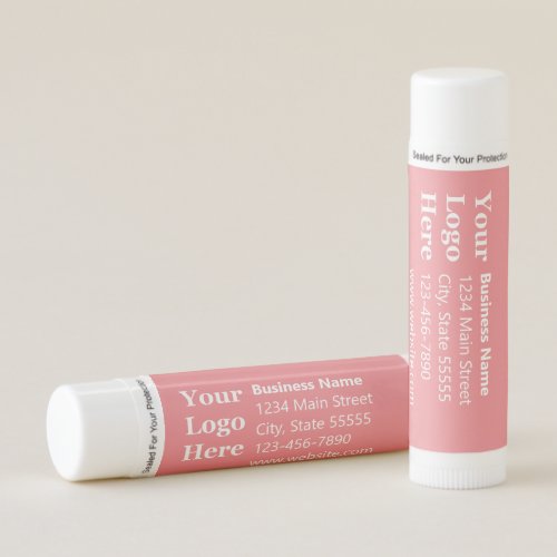 Business Pink and White Name Address Phone Logo Lip Balm