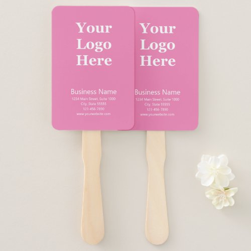 Business Pink and White Name Address Website Logo Hand Fan