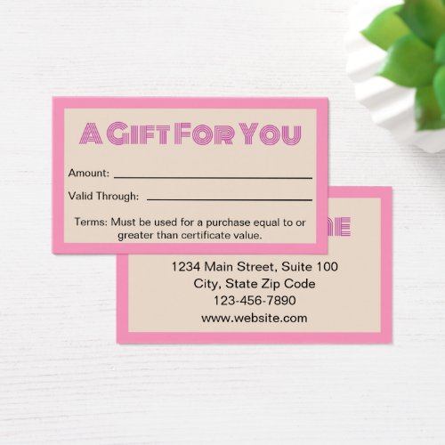 Business Pink Beige Beauty Salon Gift Certificate