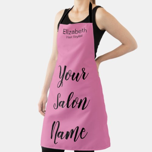 Business Pink Black Salon Name Script Stylist Name Apron