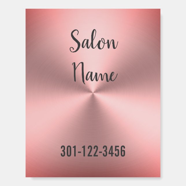 Business Pink Brushed Metal Look Salon Name Phone Foam Board (Front)