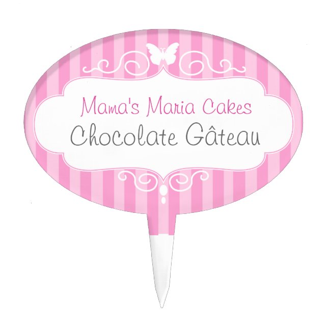 Business pink stripes cake topper (Front)