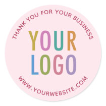 Business Pink Thank You Stickers Custom Logo Round Business Pink Thank You Stickers Custom Logo Round