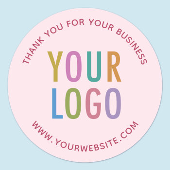 Business Pink Thank You Stickers Custom Logo Round by MISOOK at Zazzle