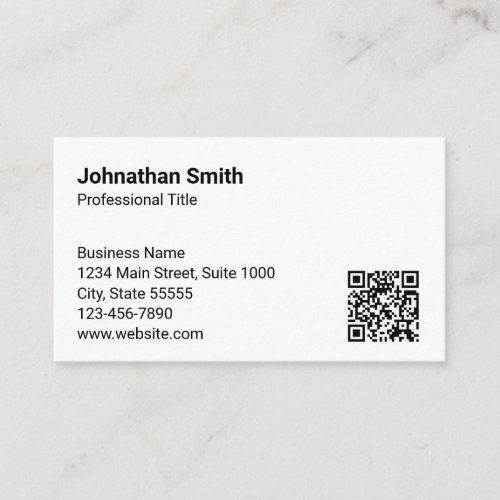 Business Plain White Generic Design QR Code Business Card